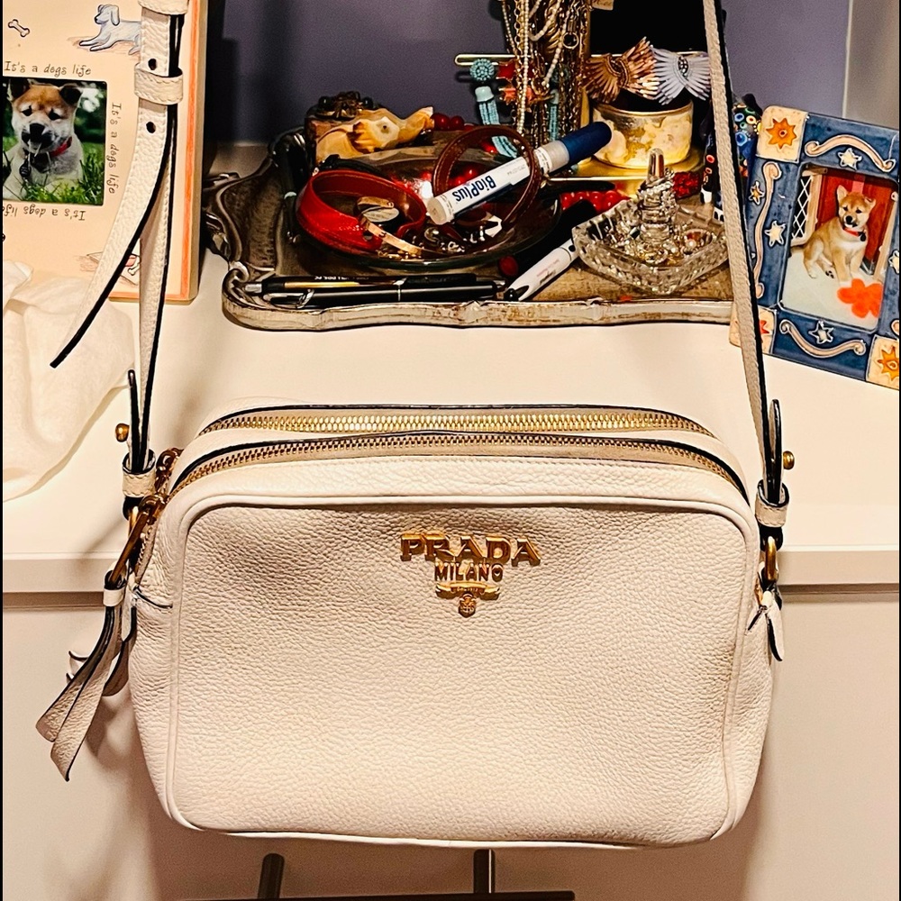 Prada pebbled camera bag